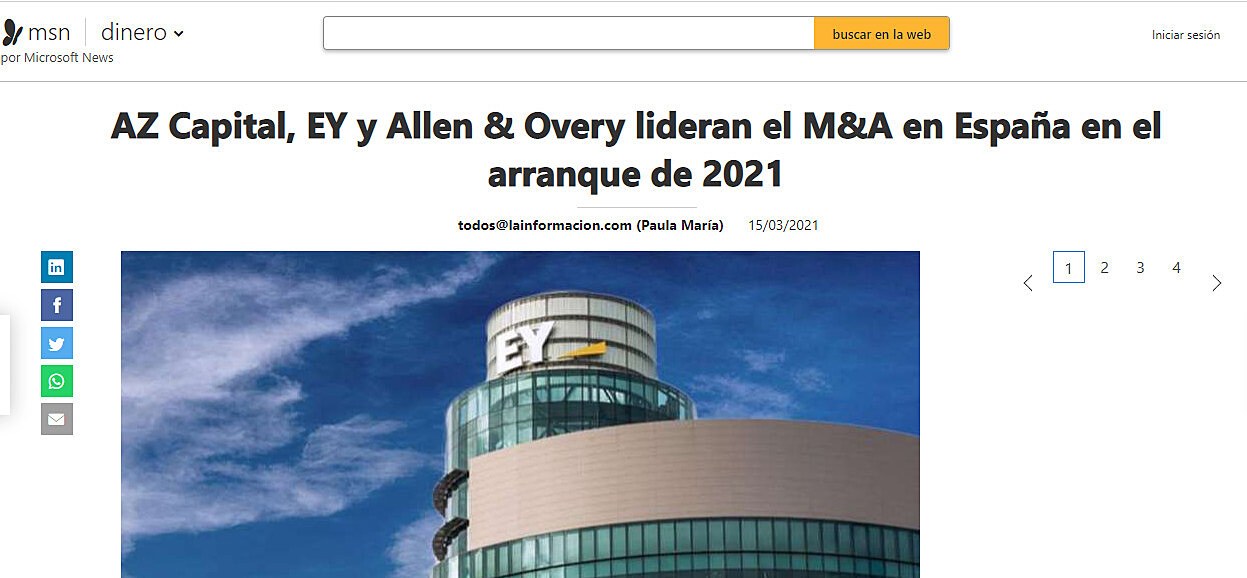 AZ Capital, EY y Allen & Overy lideran el M&A en Espaa en el arranque de 2021